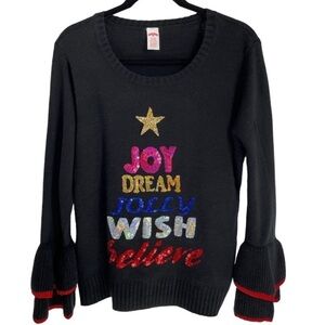 Sequined Embellished Christmas Holiday Festive Sweater Tree Bell Sleeves - Sz XL